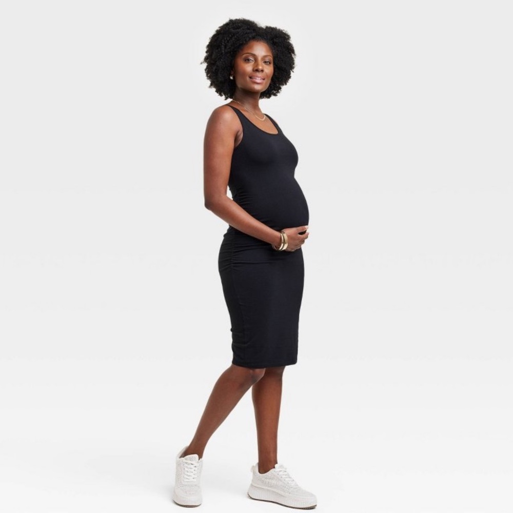 Isabel Maternity Black Bodycon Mid-length Maternity Dress Womens Size L